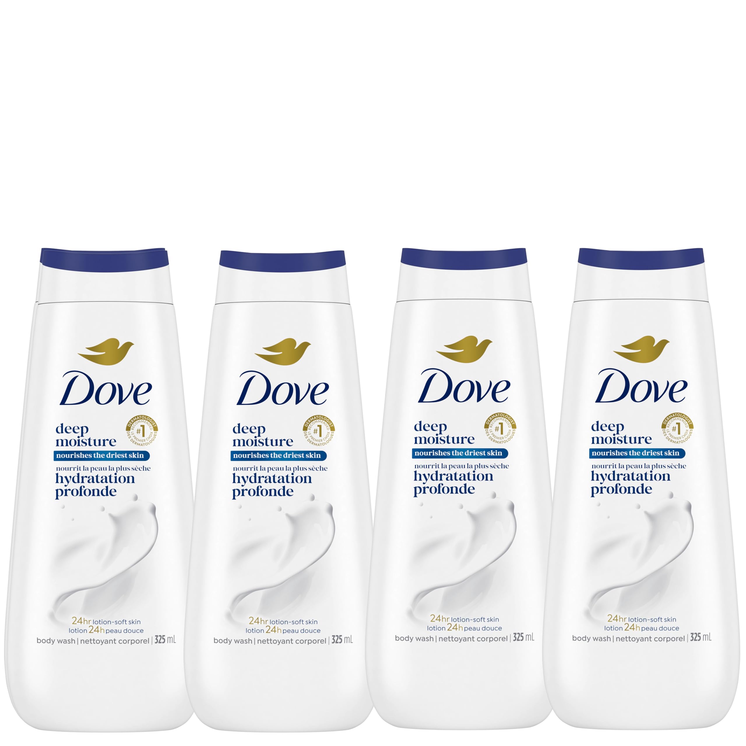 Dove Body Wash Deep Moisture, for 24hr Lotion-Soft Skin Moisturizing Skin Cleanser with No Sulfates No Parabens, 325mL (Pack of 4) 🍁 All In One Marketplace Canada