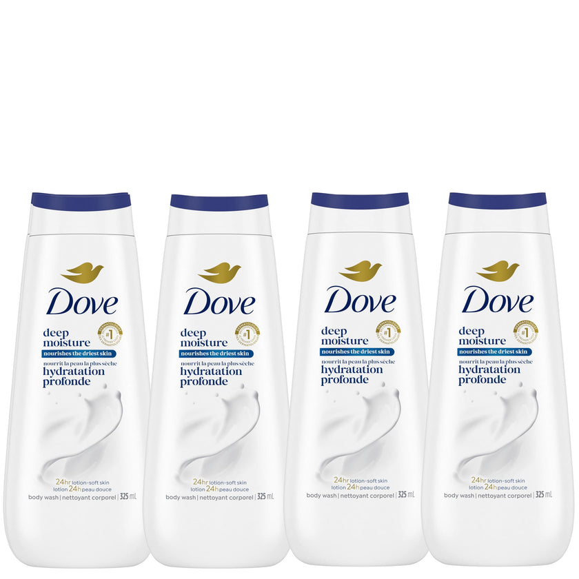 Dove Body Wash Deep Moisture, for 24hr Lotion-Soft Skin Moisturizing Skin Cleanser with No Sulfates No Parabens, 325mL (Pack of 4) 🍁 All In One Marketplace Canada
