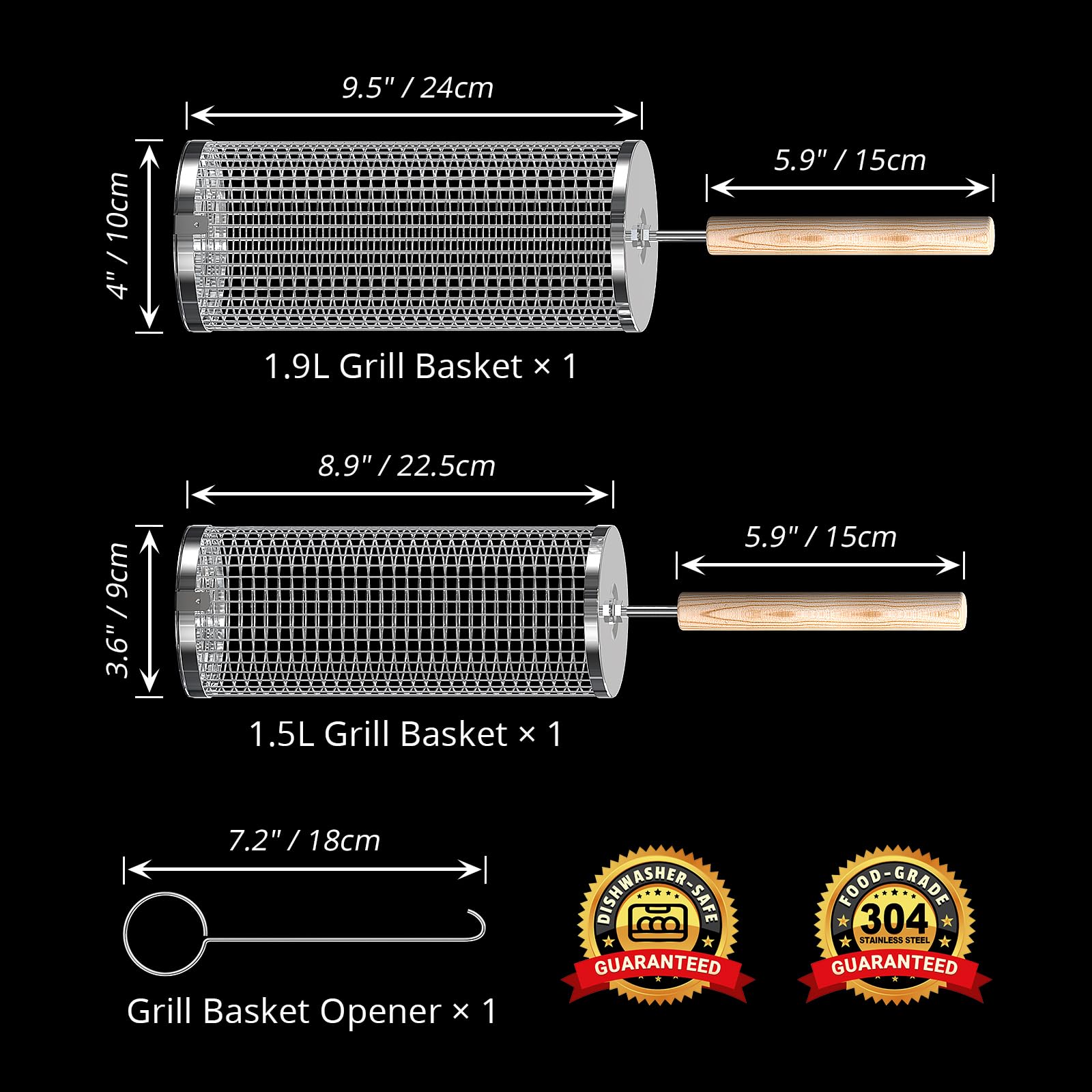 ivtivfu Rolling Grill Basket, Removable Wooden Handle, 304 Stainless Steel, Nesting Grilling Tools, Smoker BBQ Accessories for Vegetable, Outdoor Cooking Camping, Birthday Gifts for Men Dad Husband 🍁 All In One Marketplace Canada
