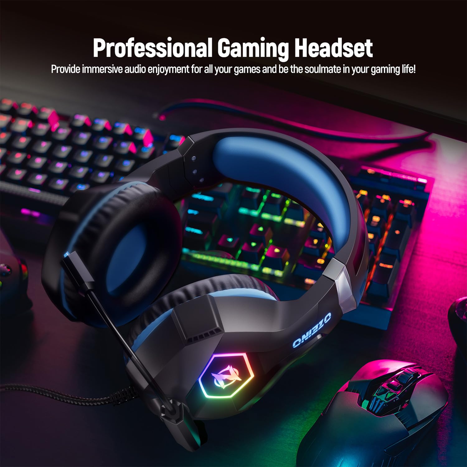 Ozeino Gaming Headset for Ps5 Ps4 PC, Over Ear Gaming Headphones with Noise Cancelling Microphone RGB Light, Deep Bass Stereo Sound Headset for Xbox Series X/S, Switch, Laptop, Mac, Phone 🍁 All In One Marketplace Canada
