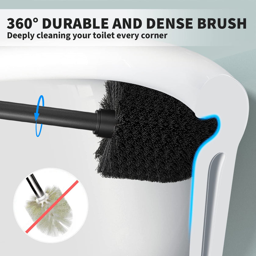 UPTRONIC Toilet Brush, Toilet Bowl Brush with Extra Long Handle Durable Bristles Toilet Scrubber and Covered Holder for Toilet Brush Set for Bathroom Cleaning (Black-01) 🍁 All In One Marketplace Canada