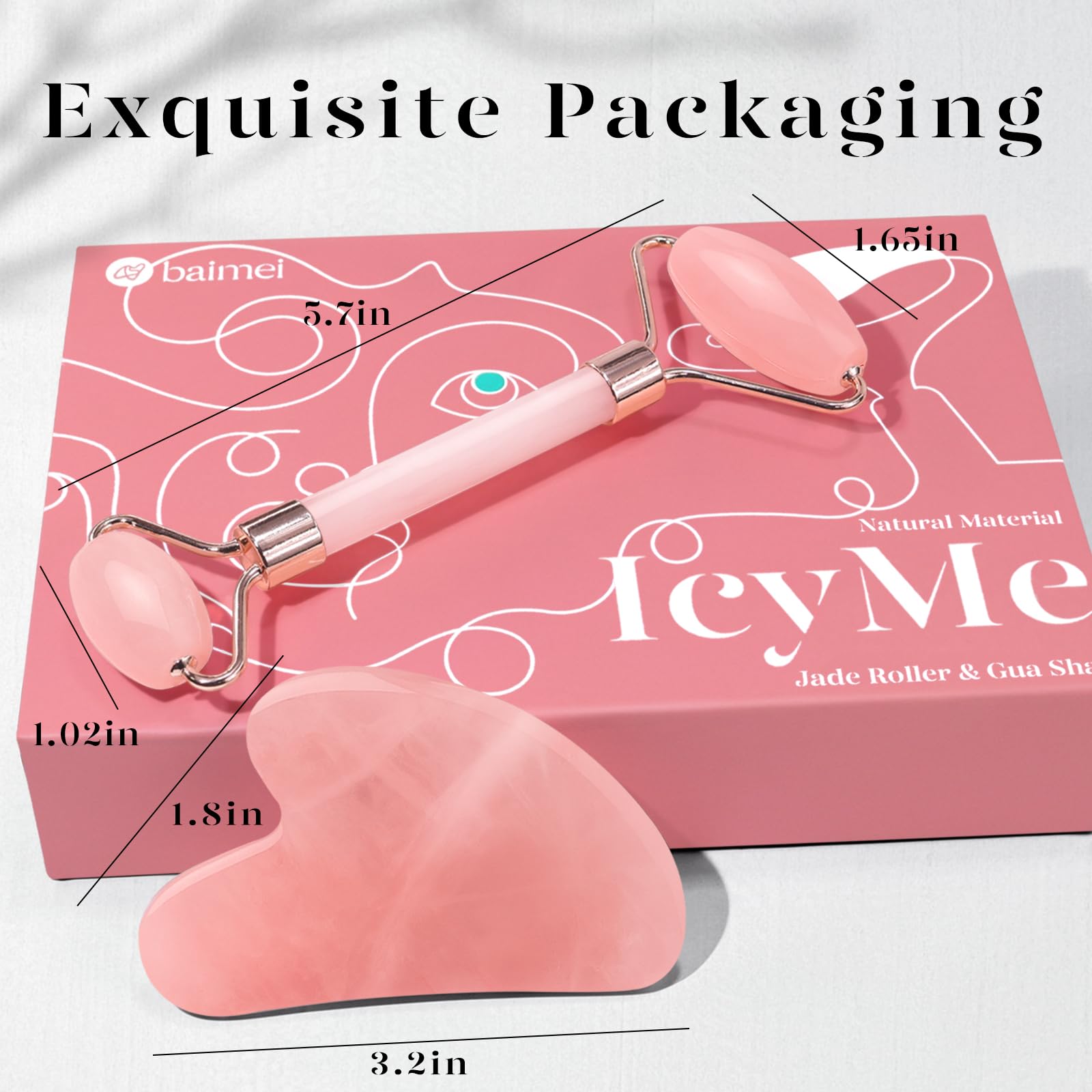BAIMEI IcyMe Rose Quartz Roller & Gua Sha Set, Cooling Face Roller for Depuffing & Lymphatic Massage, Sculpting Tool for Face, Eyes & Neck, Smooth Skincare Gift for Women and Men 🍁 All In One Marketplace Canada