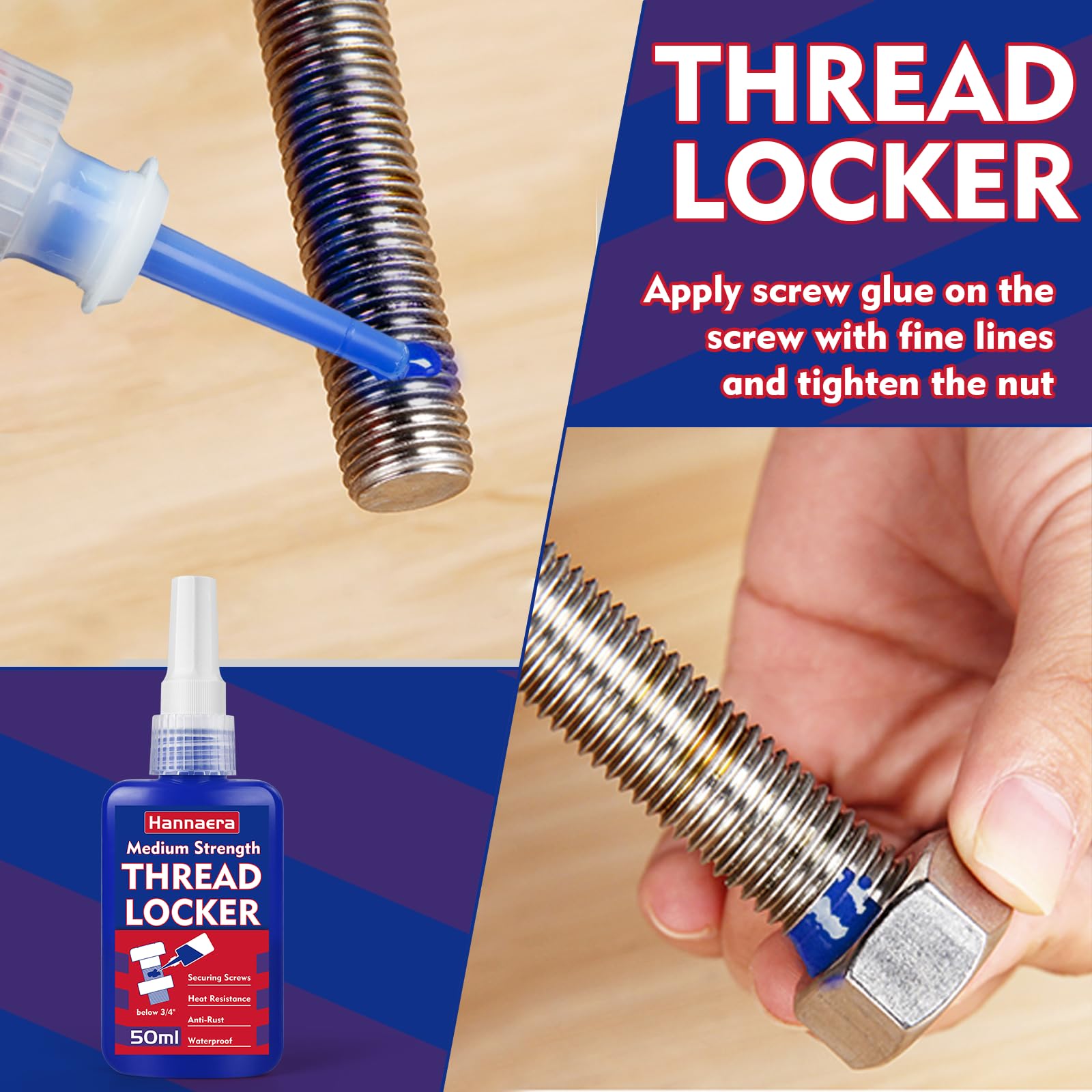 Threadlocker 1.69 Fl oz/ 50 ml Medium Strength 243, Lock & Seal Nuts, Bolts, Fasteners and Metals, Blue Thread Lock Against Losening and Leakage (medium-50ml) 🍁 All In One Marketplace Canada