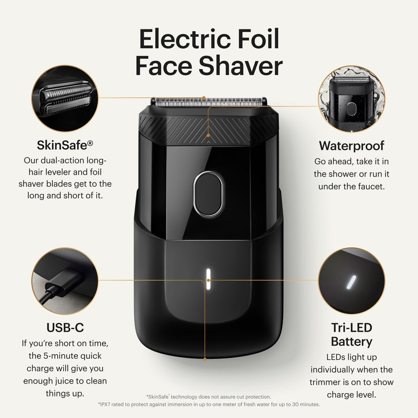 MANSCAPED® The Handyman™ Compact Face Shaver – Portable Men’s Travel Facial Hair Groomer, USB-C Rechargeable Razor, Electric Foil Face Shaver, Waterproof, Cordless, Dual-Action SkinSafe® Foil Blades 🍁 All In One Marketplace Canada
