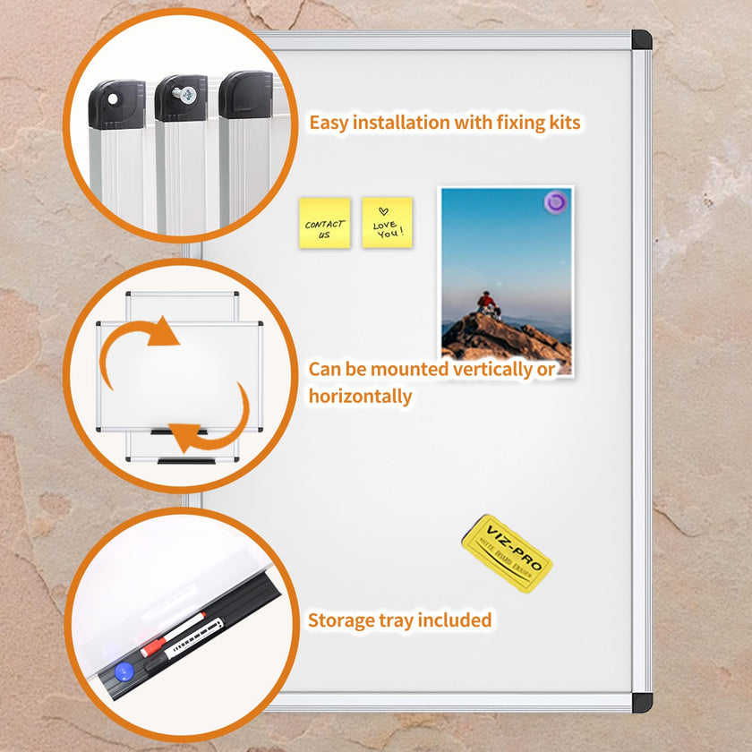 VIZ-PRO Magnetic White Board, Dry Erase Board 24 X 18 Inches, Whiteboard with Silver Aluminium Frame 🍁 All In One Marketplace Canada