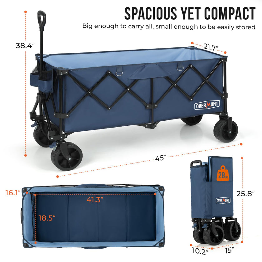 Overmont 300L Foldable Collapsible Wagon - Heavy Duty Utility Beach Wagon Cart with Rotatable Wide Wheels Inside Pockets for Camping Garden Shopping Sports - 440lbs Load 🍁 All In One Marketplace Canada
