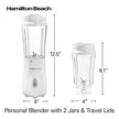 Hamilton Beach Personal Blender for Smoothies & Protein Shakes, Portable Single Serve Blender with 2 Travel Jars & Lids, 14 oz BPA-Free Cups, Stainless Steel Blades, 300W, White, 51102G 🍁 All In One Marketplace Canada
