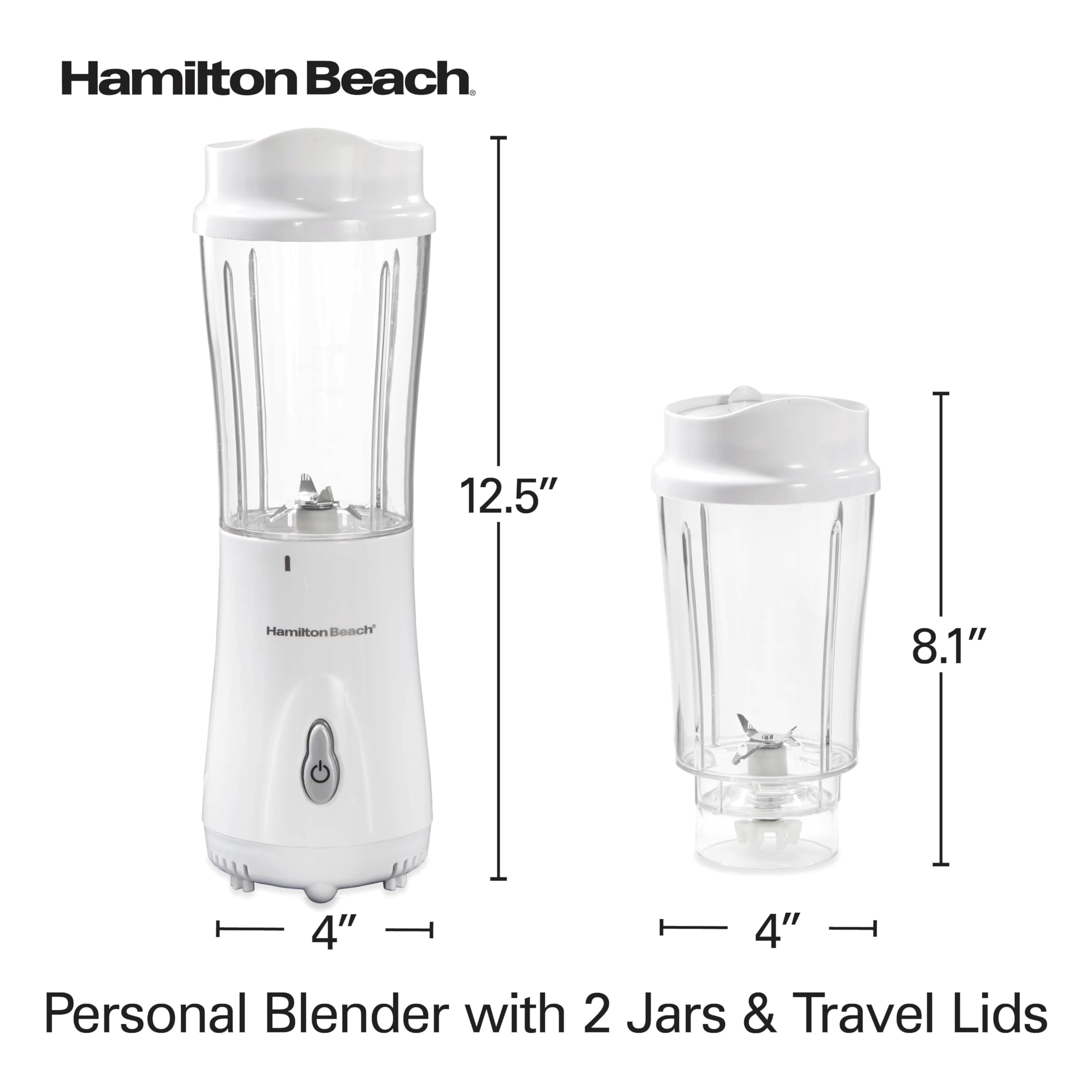 Hamilton Beach Personal Blender for Smoothies & Protein Shakes, Portable Single Serve Blender with 2 Travel Jars & Lids, 14 oz BPA-Free Cups, Stainless Steel Blades, 300W, White, 51102G 🍁 All In One Marketplace Canada