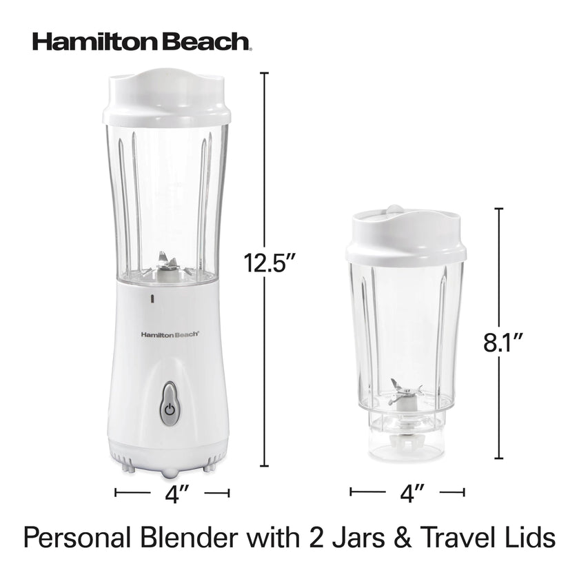 Hamilton Beach Personal Blender for Smoothies & Protein Shakes, Portable Single Serve Blender with 2 Travel Jars & Lids, 14 oz BPA-Free Cups, Stainless Steel Blades, 300W, White, 51102G 🍁 All In One Marketplace Canada