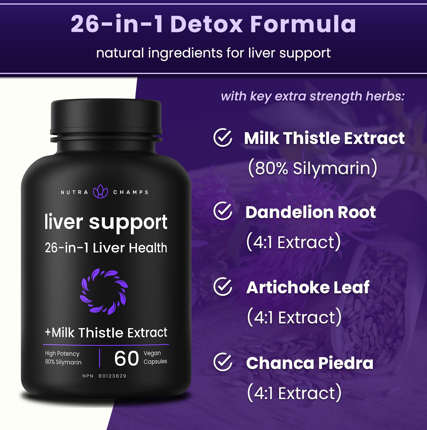 Liver Cleanse Detox & Repair Formula – 25+ Herbal Ingredients for Liver Health – Milk Thistle (80% Silymarin), Artichoke, Dandelion Root & More – Liver Support Supplement – 120 Capsules 🍁 All In One Marketplace Canada