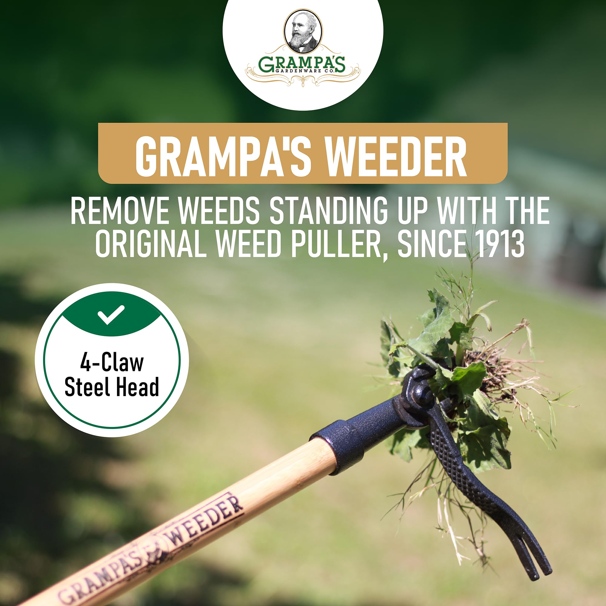 Grampa's Weeder - The Original Stand Up Weed Puller - Made with Real Bamboo & Steel Head Design - Easily Remove Weeds While Saving Your Knees & Back 🍁 All In One Marketplace Canada