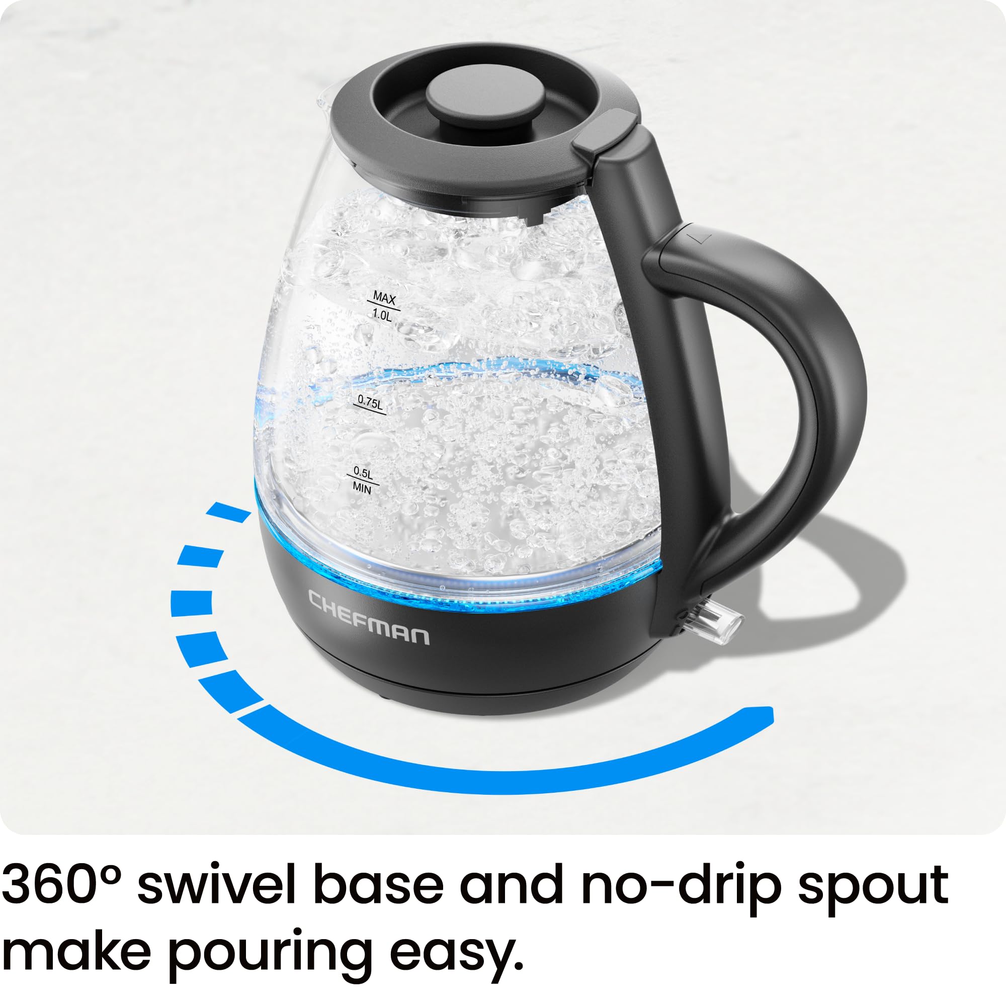 Chefman 1L Electric Tea Kettle with LED Lights, Automatic Shut Off, Removable Lid, Boil-Dry Protection, Hot Water Electric Kettle Water Boiler, Electric Kettles for Boiling Water 🍁 All In One Marketplace Canada