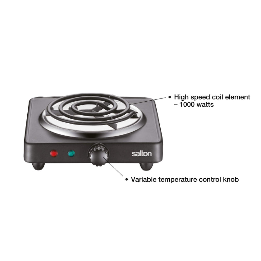 Salton Single Coil Portable Electric Cooktop | 1000 Watts | Lightweight & Compact | Variable Temperature Control | Perfect for Dorms, Offices, Camping | Black | 100% Canadian-owned & operated 🍁 All In One Marketplace Canada