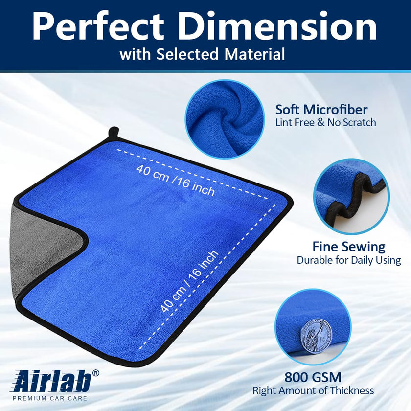 Airlab Microfiber Car Drying Towels 800GSM Thick Plush Cleaning Cloths Auto Detailing Quick Dry Wash Cloth for Interior & Exterior Lint Free, Streak Free, 40 x 40 cm, 4 Pack 🍁 All In One Marketplace Canada