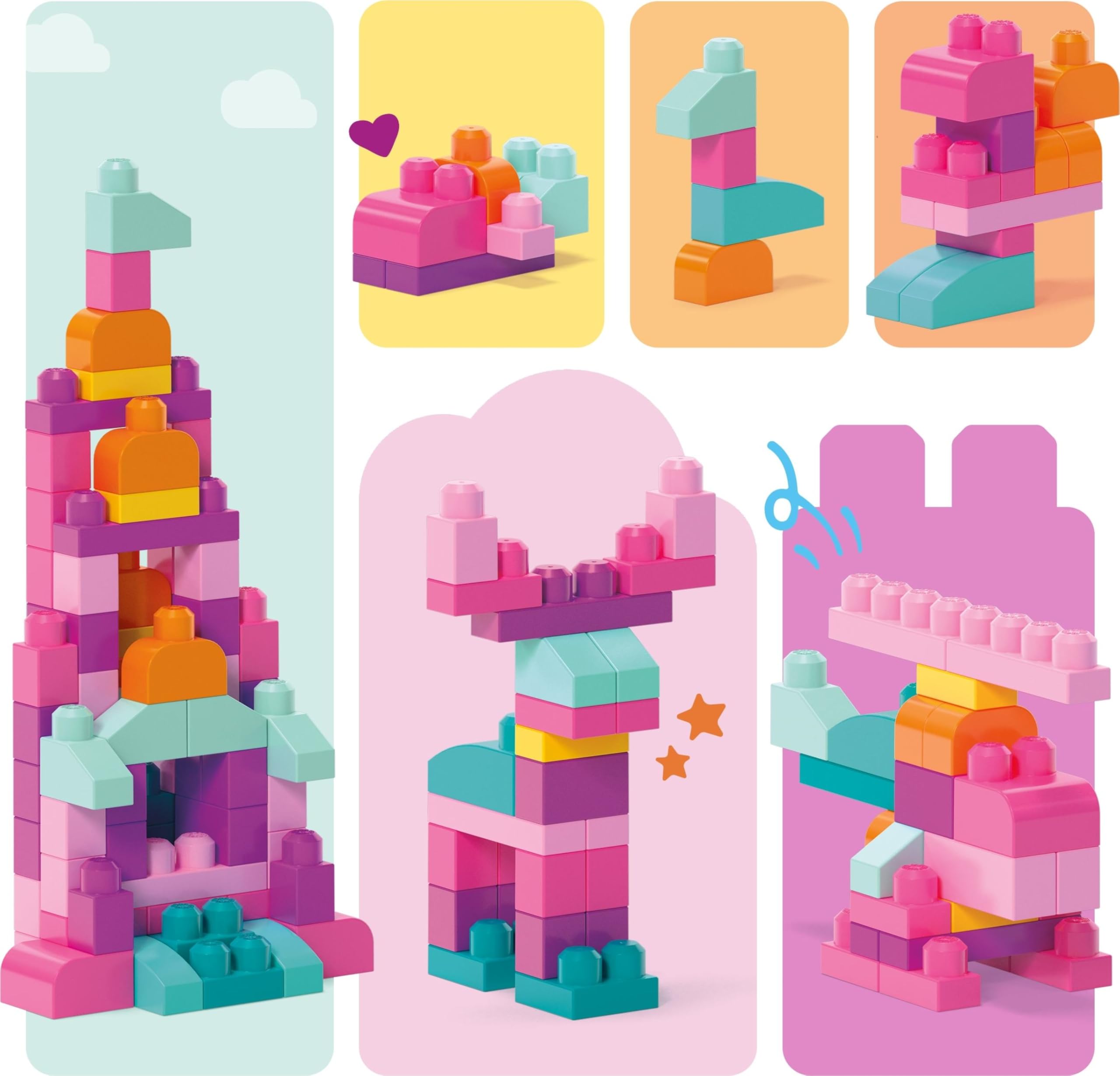 MEGA BLOKS First Builders Toddler Blocks Toys Set, Big Building Bag Collection with 80 Pieces and Storage, Pink, Ages 1+ Years 🍁 All In One Marketplace Canada