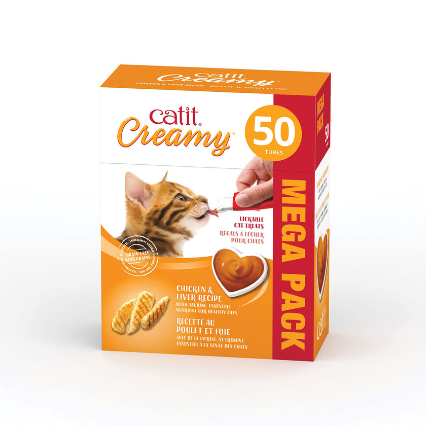 Catit Creamy Cat Treats Lickable, Chicken & Liver Flavor, 50 tubes, Mega Pack, Hand-Fed Lickable Cat Treats, Healthy & Hydrating, Made With Fresh Ingredients, Gaterie Pour Chat 🍁 All In One Marketplace Canada