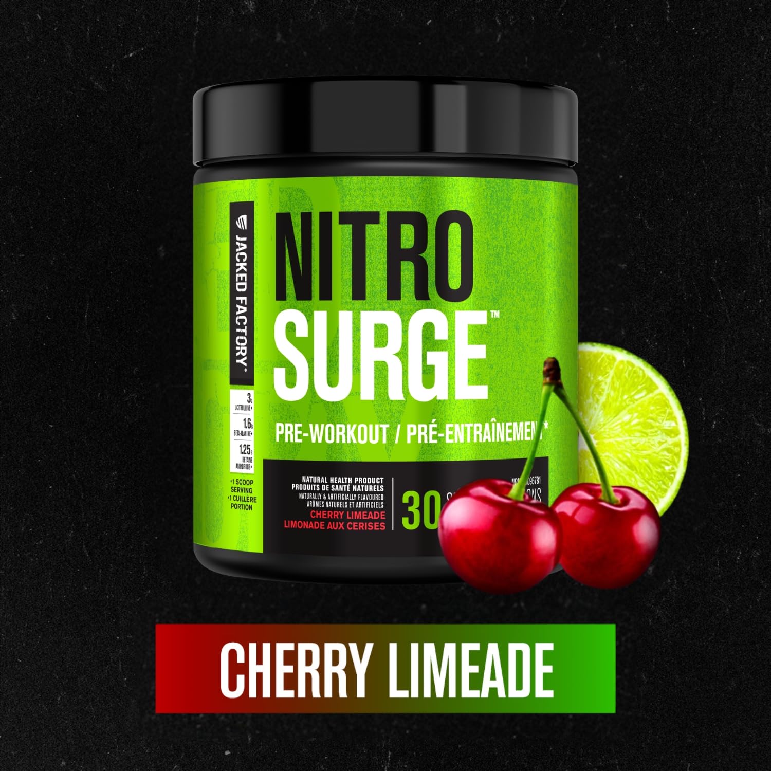NITROSURGE Pre Workout Supplement - Endless Energy, Instant Strength Gains, Clear Focus, Intense Pumps - Nitric Oxide Booster & Preworkout Powder with Beta Alanine - 30 Servings, Cherry Limeade 🍁 All In One Marketplace Canada