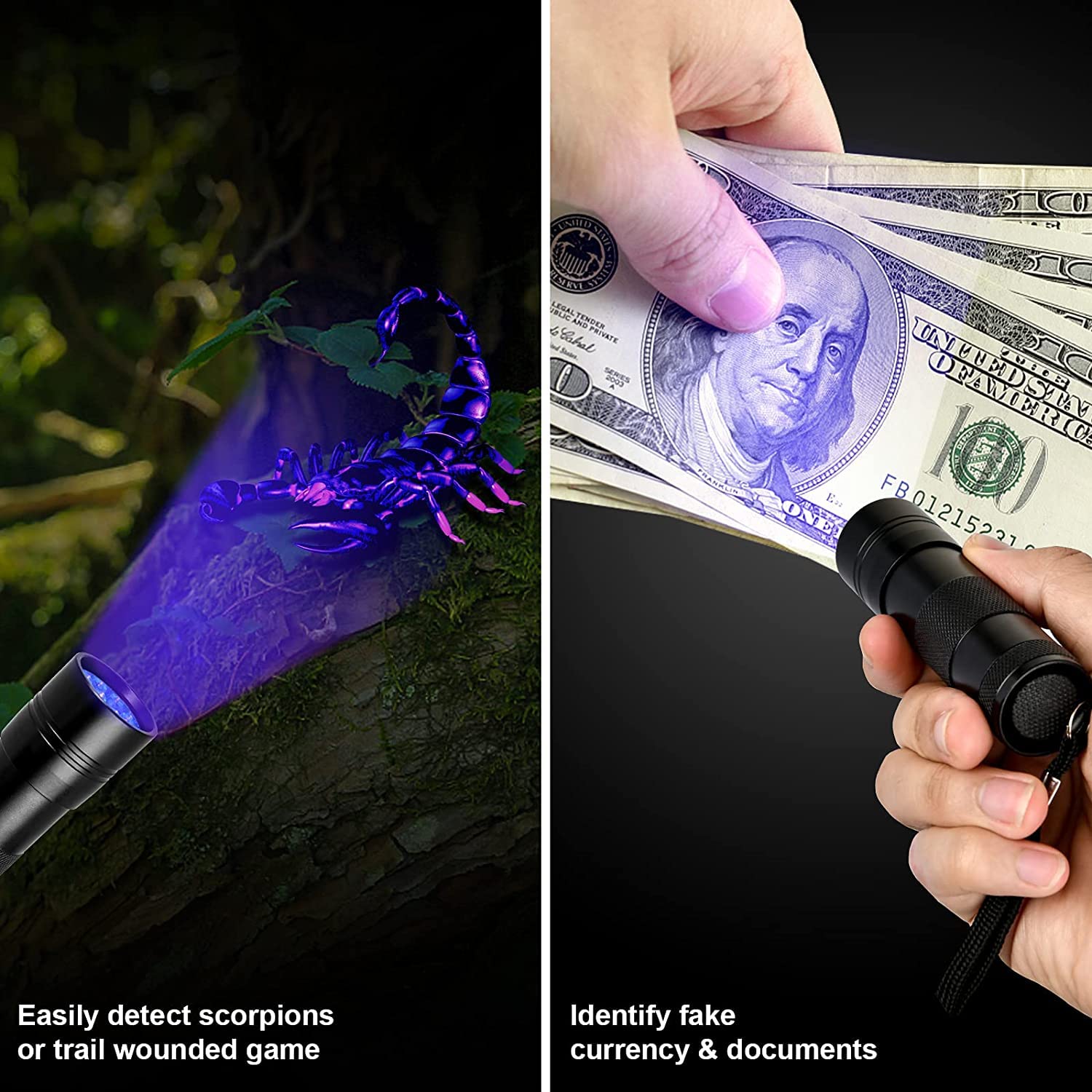 MegaPower (TM) UV Flashlight Black Light 12 LED 395nm Hand-held Detecting Torch for Pet Urine, Stains, Verifying Money Documents, Black 🍁 All In One Marketplace Canada
