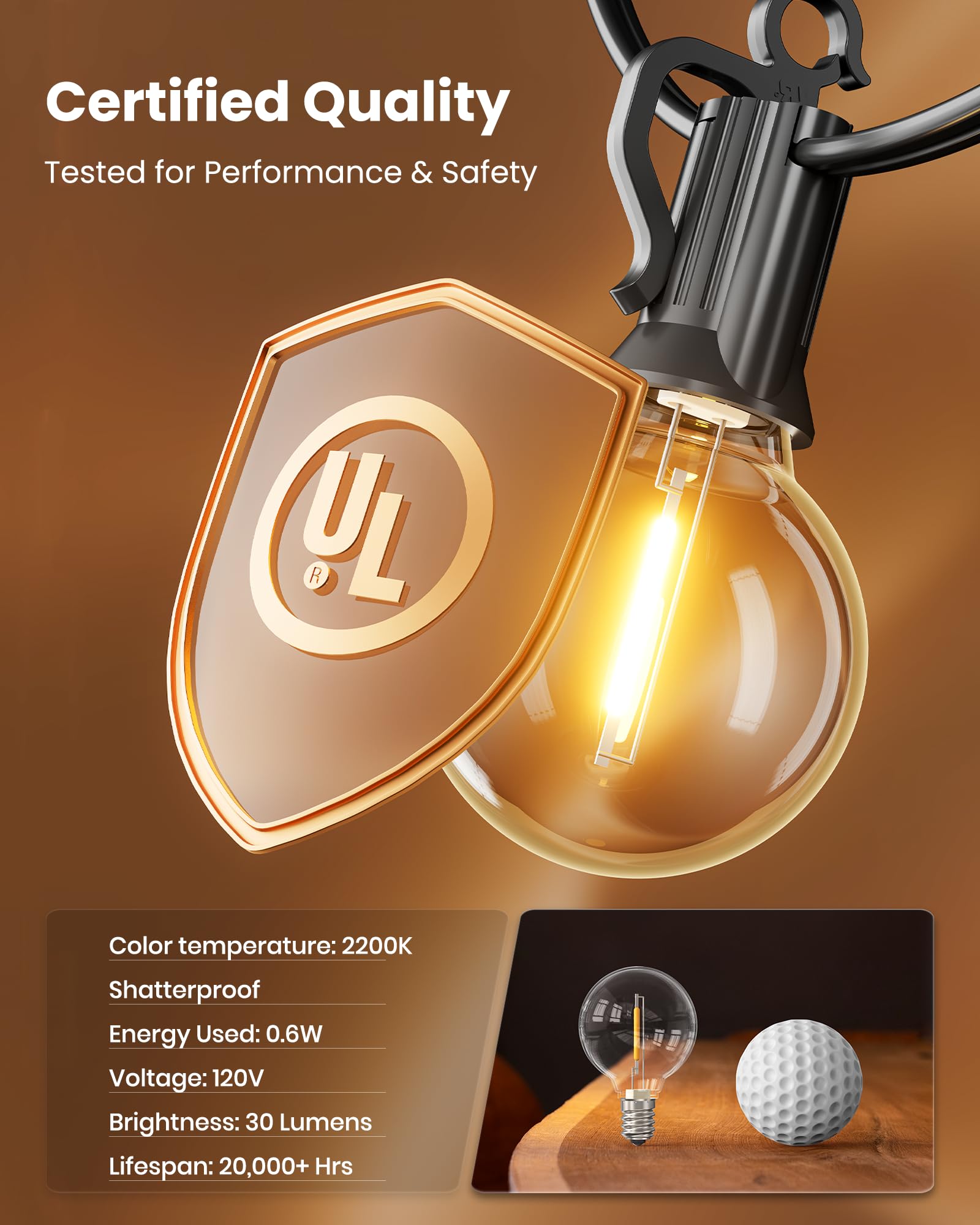 Outdoor String Lights 25 Feet G40 Globe LEDs Patio Lights with 13 Edison LED Bulbs(1 Spare), Waterproof Connectable Hanging Light for Backyard Porch Balcony Party Decor, E12 Socket Base, Black 🍁 All In One Marketplace Canada