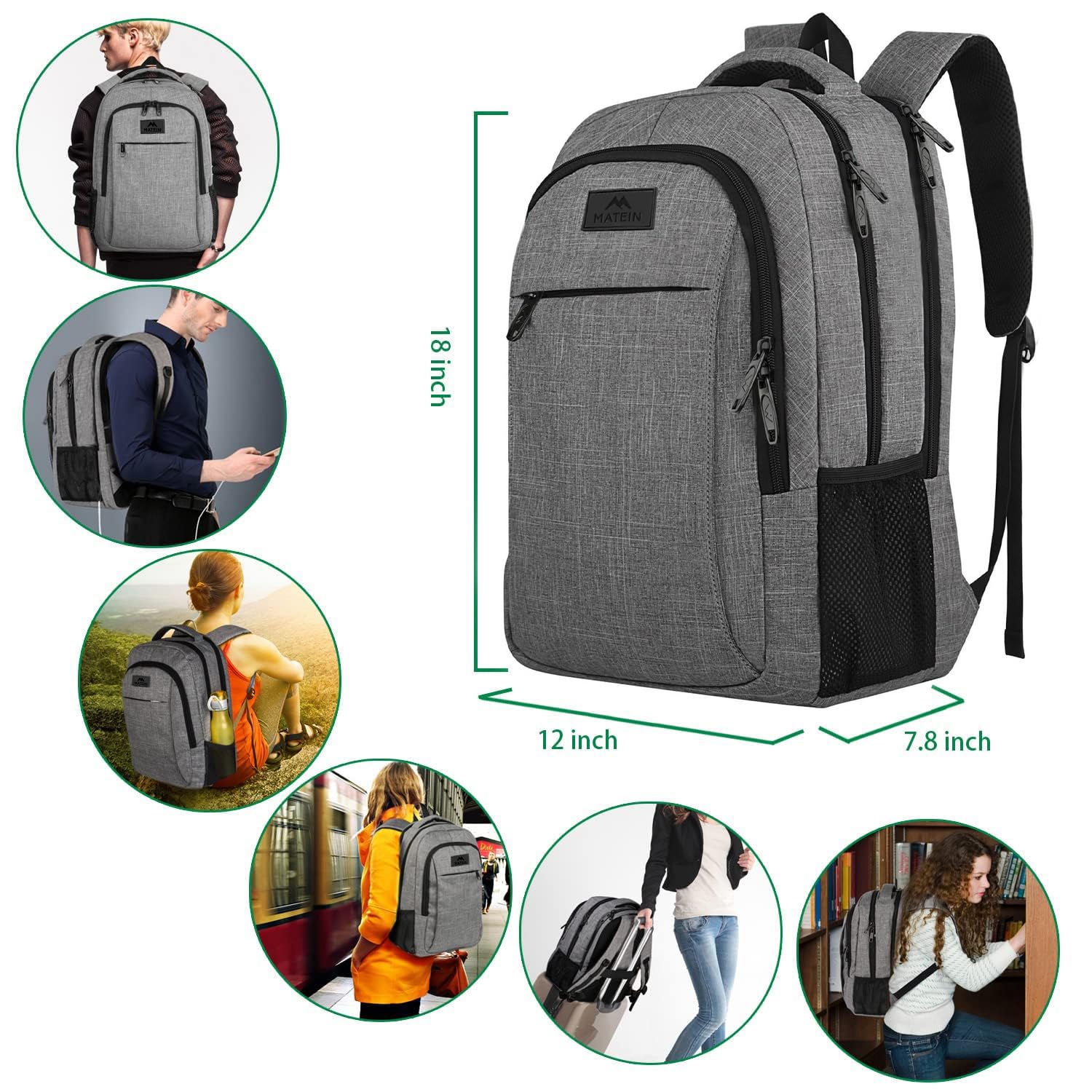 MATEIN Travel Laptop Backpack, Business Anti Theft Slim Sturdy Laptops Backpack, Water Resistant College School Computer Bag Gift for Men & Women Fits 15.6 Inch Notebook, Grey 🍁 All In One Marketplace Canada