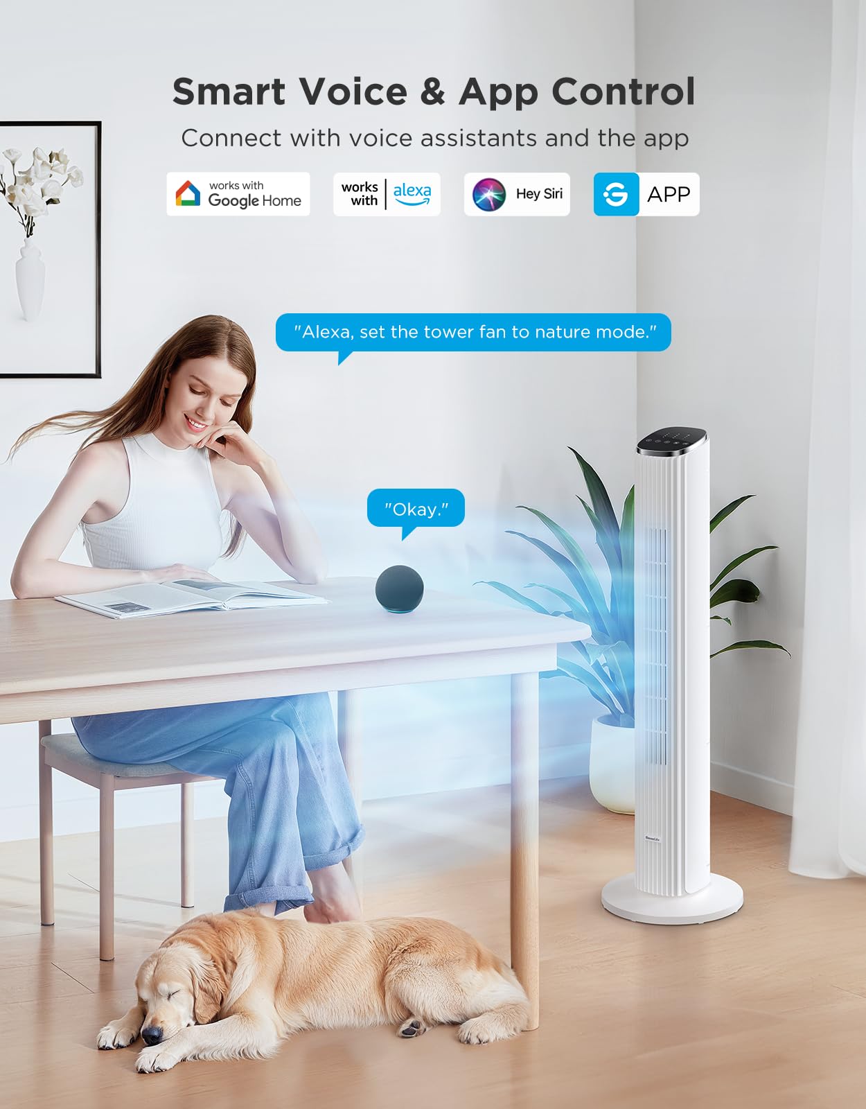 GoveeLife White Tower Fan for Bedroom, 36