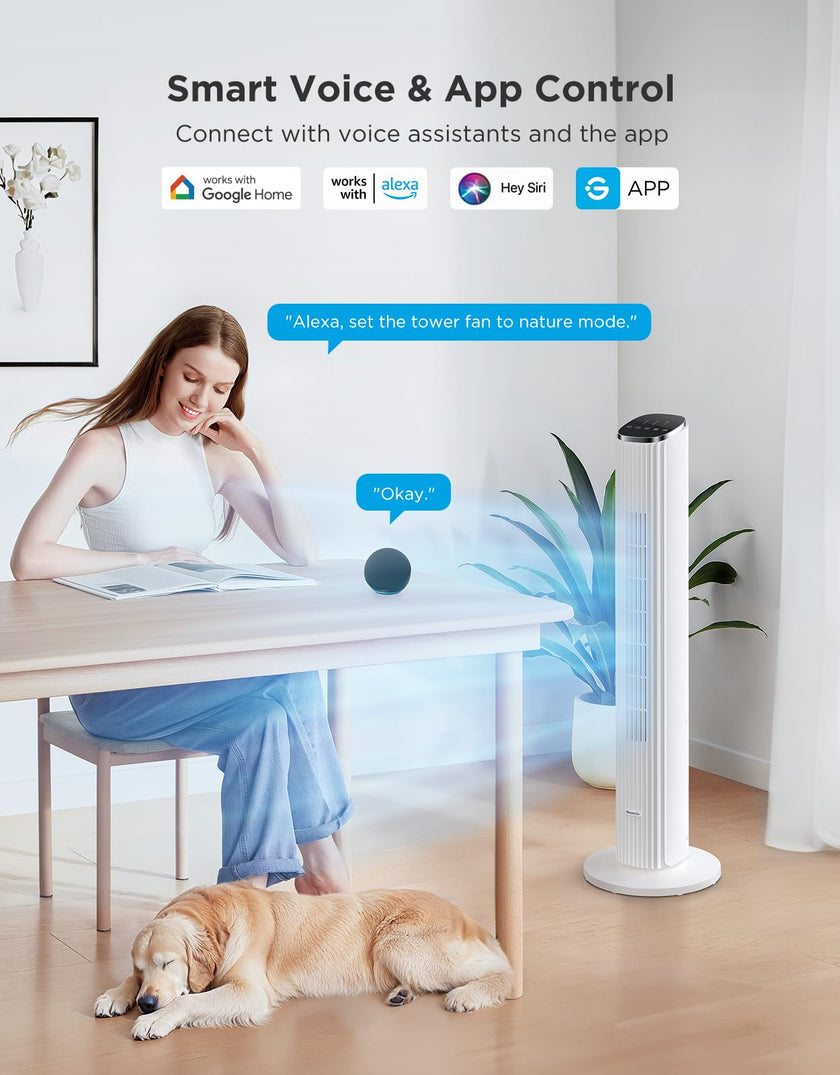 GoveeLife White Tower Fan for Bedroom, 36