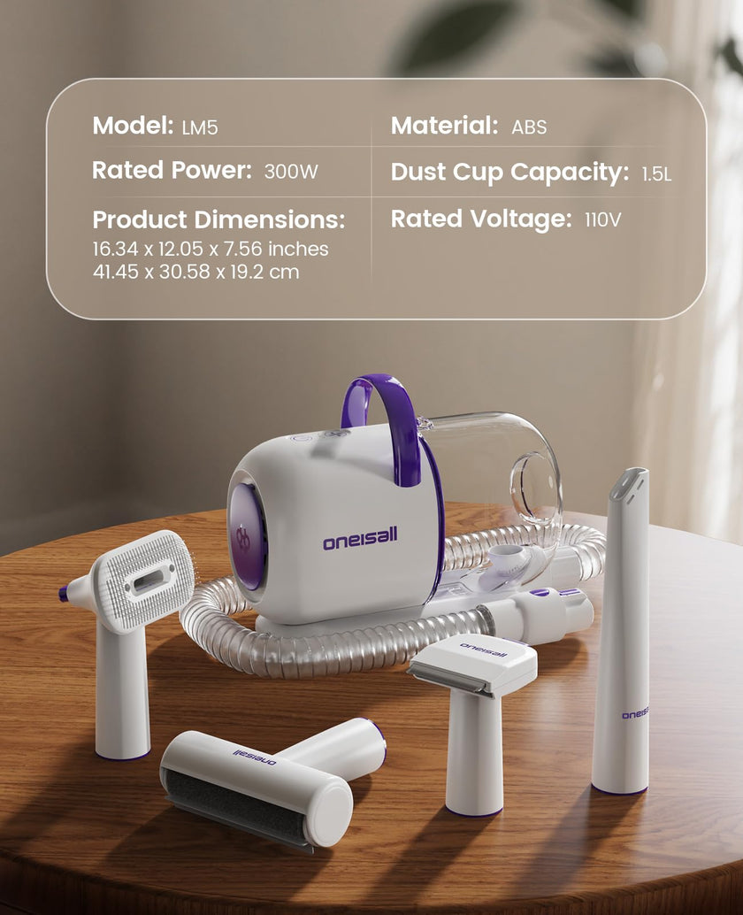 oneisall Dog Grooming Vacuum Kit: 15000Pa Shedding Brush with Grooming Tools, 3 Suction Low Noise, for Pet Thick and Undercoat, 1.5L Dust Cup, Dog Hair Vacuum, Home Cleaning, LM5 🍁 All In One Marketplace Canada