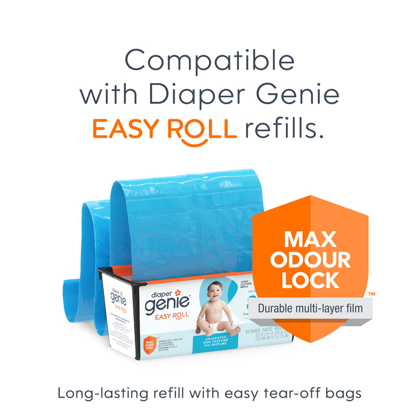 Diaper Genie Platinum Diaper Pail, Stone Grey - Made in Durable Stainless Steel and Includes 1 Easy Roll Refill with 18 Bags 🍁 All In One Marketplace Canada