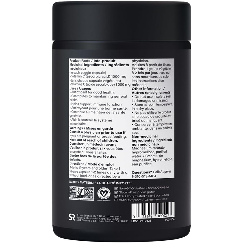 Sports Research® Vitamin C 1000mg - Non-GMO Project Verified Ascorbic Acid Vitamin C Supplement for Immune Support & Antioxidant Protection | Vegan Friendly, 8 Month Supply (240 Count) 🍁 All In One Marketplace Canada