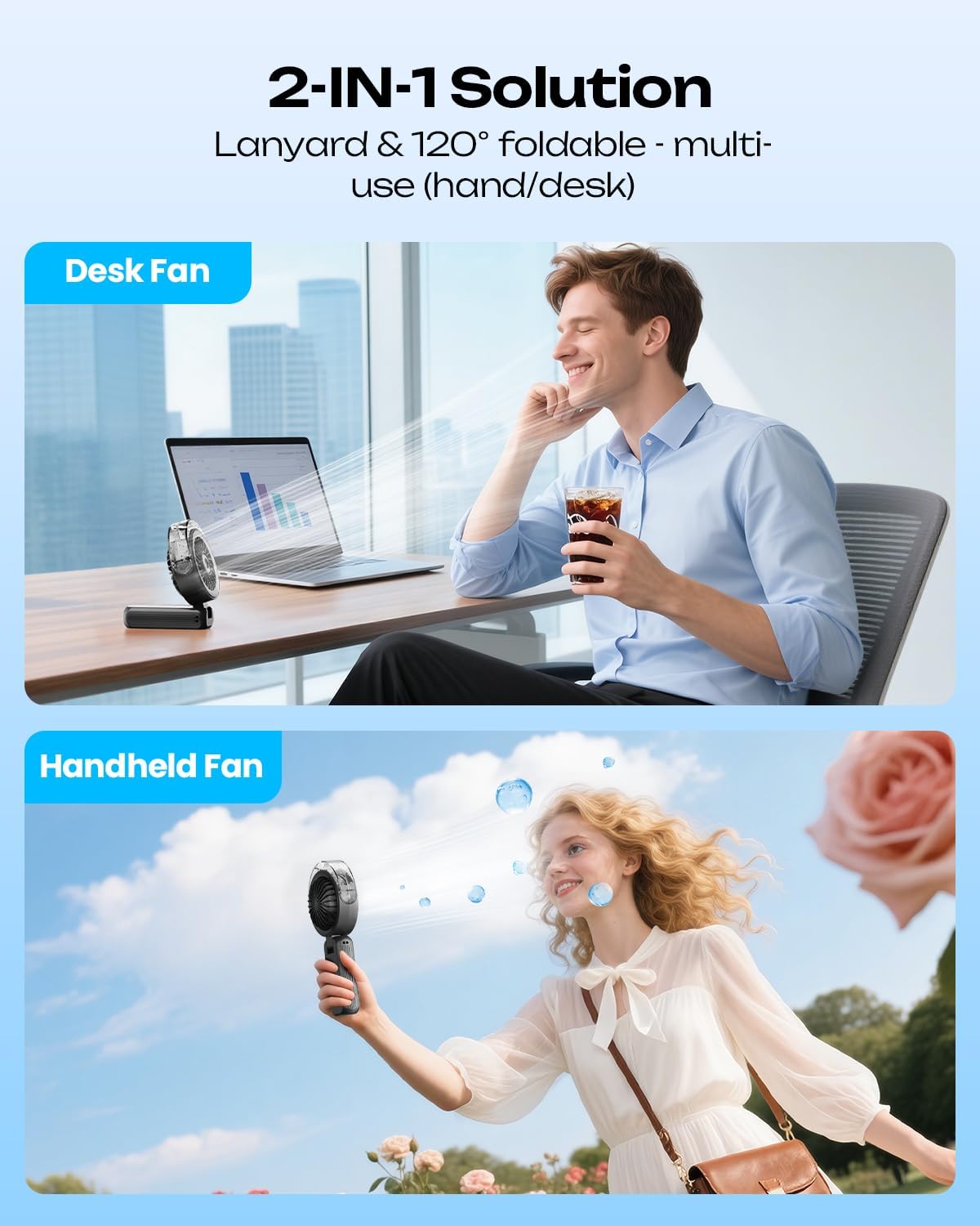 Otlonpe Handheld Misting Fan Portable, Powerful 4 High Speeds Rechargeable Small Hand Held Fan Water Mist, 4000mAh Battery Operated, Foldable, Lanyard, Personal Cooling for Travel (BLACK) 🍁 All In One Marketplace Canada