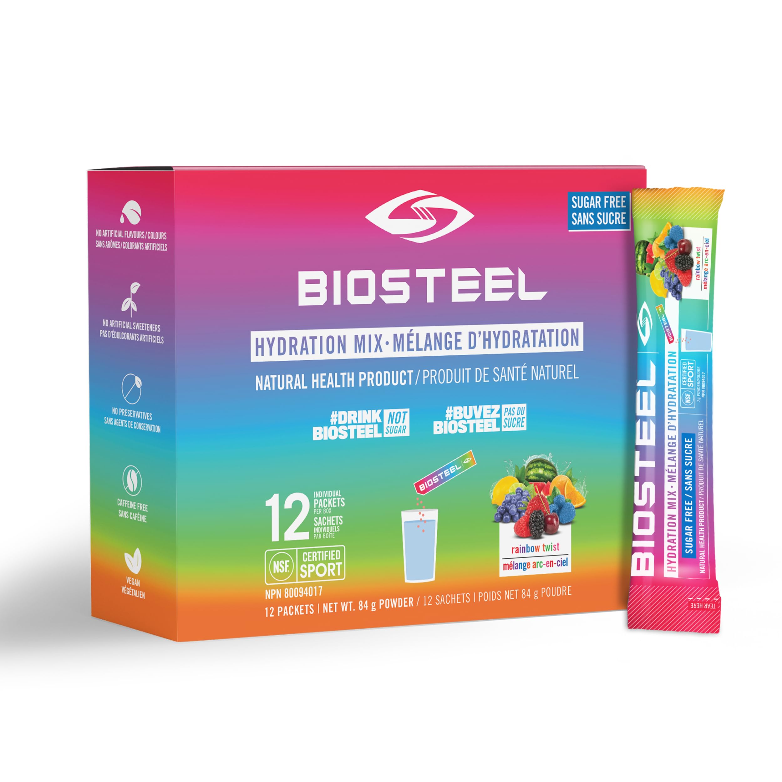 BioSteel Electrolyte Hydration Mix, Rainbow Twist, 12 Sticks, Zero Sugar 🍁 All In One Marketplace Canada