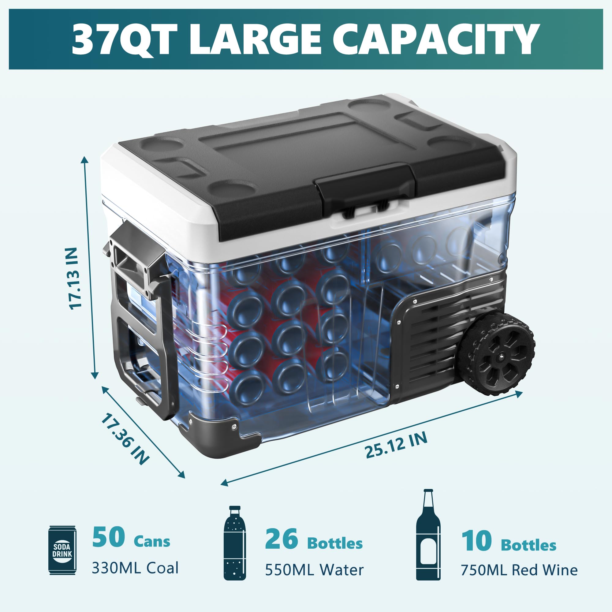 EUHOMY 12 Volt Refrigerator, 37QT(35L) Electric Cooler, Portable Freezer 12V/24V DC 110-240V AC, 12V Fridge -4℉~68℉, 12V Cooler with Wheels & 2 Baskets for Travel, Truck, Boat, Camping 🍁 All In One Marketplace Canada