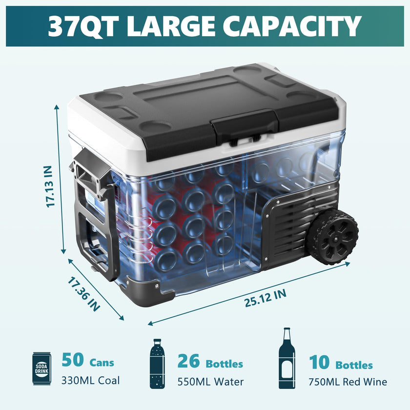 EUHOMY 12 Volt Refrigerator, 37QT(35L) Electric Cooler, Portable Freezer 12V/24V DC 110-240V AC, 12V Fridge -4℉~68℉, 12V Cooler with Wheels & 2 Baskets for Travel, Truck, Boat, Camping 🍁 All In One Marketplace Canada