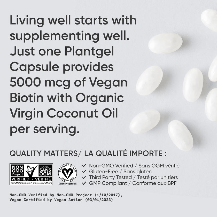 Sports Research® Extra Strength Vegan Biotin 5,000mcg with Organic Coconut Oil - Helps to Maintain Healthy Hair, Nails and Skin - Great for Women & Men - 120 Veggie Softgels 🍁 All In One Marketplace Canada