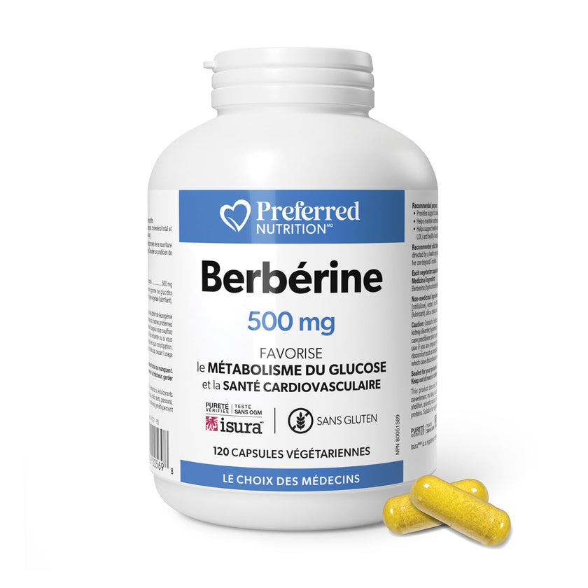 Preferred Nutrition Berberine MAXIMUM POTENCY 1000 mg per Serving (2 caps, 500 mg each), 120 Vegetarian Capsules = 60 Day Supply, Berberine Supplements, Canadian Company 🍁 All In One Marketplace Canada