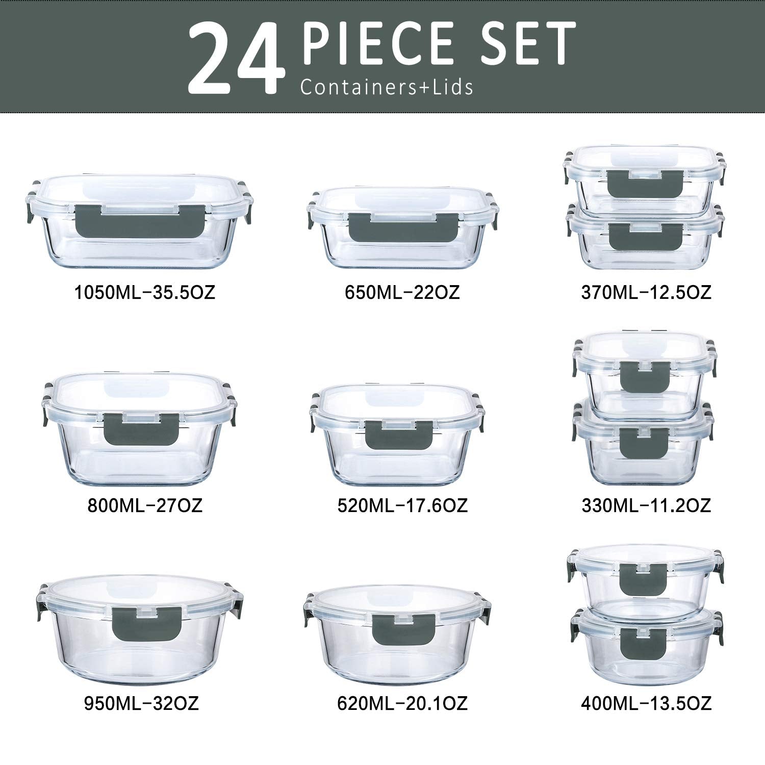 M MCIRCO 24-Piece Glass Food Storage Containers with Snap Locking Lids,Glass Meal Prep Containers Set - Airtight Lunch Containers, Microwave, Oven, Freezer and Dishwasher 🍁 All In One Marketplace Canada