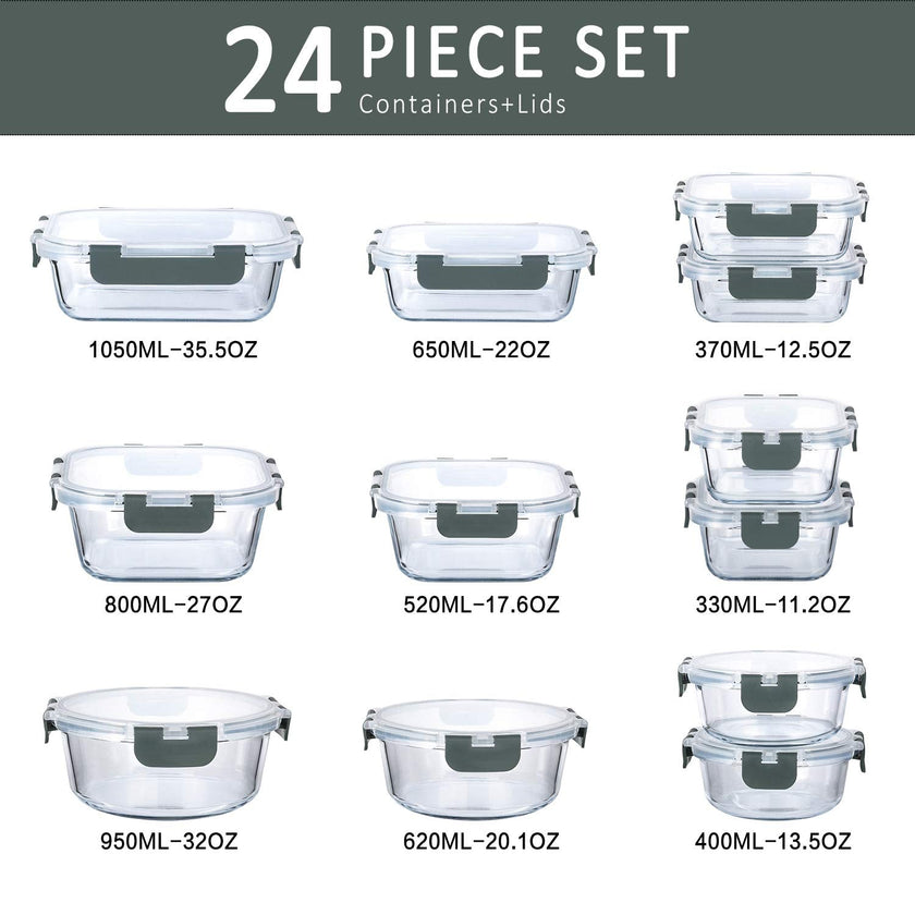 M MCIRCO 24-Piece Glass Food Storage Containers with Snap Locking Lids,Glass Meal Prep Containers Set - Airtight Lunch Containers, Microwave, Oven, Freezer and Dishwasher 🍁 All In One Marketplace Canada