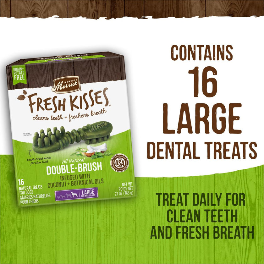 Merrick Fresh Kisses Coconut Oil + Botanicals Large Brush Dental Dog Treat - Value Box (16 ct) 🍁 All In One Marketplace Canada