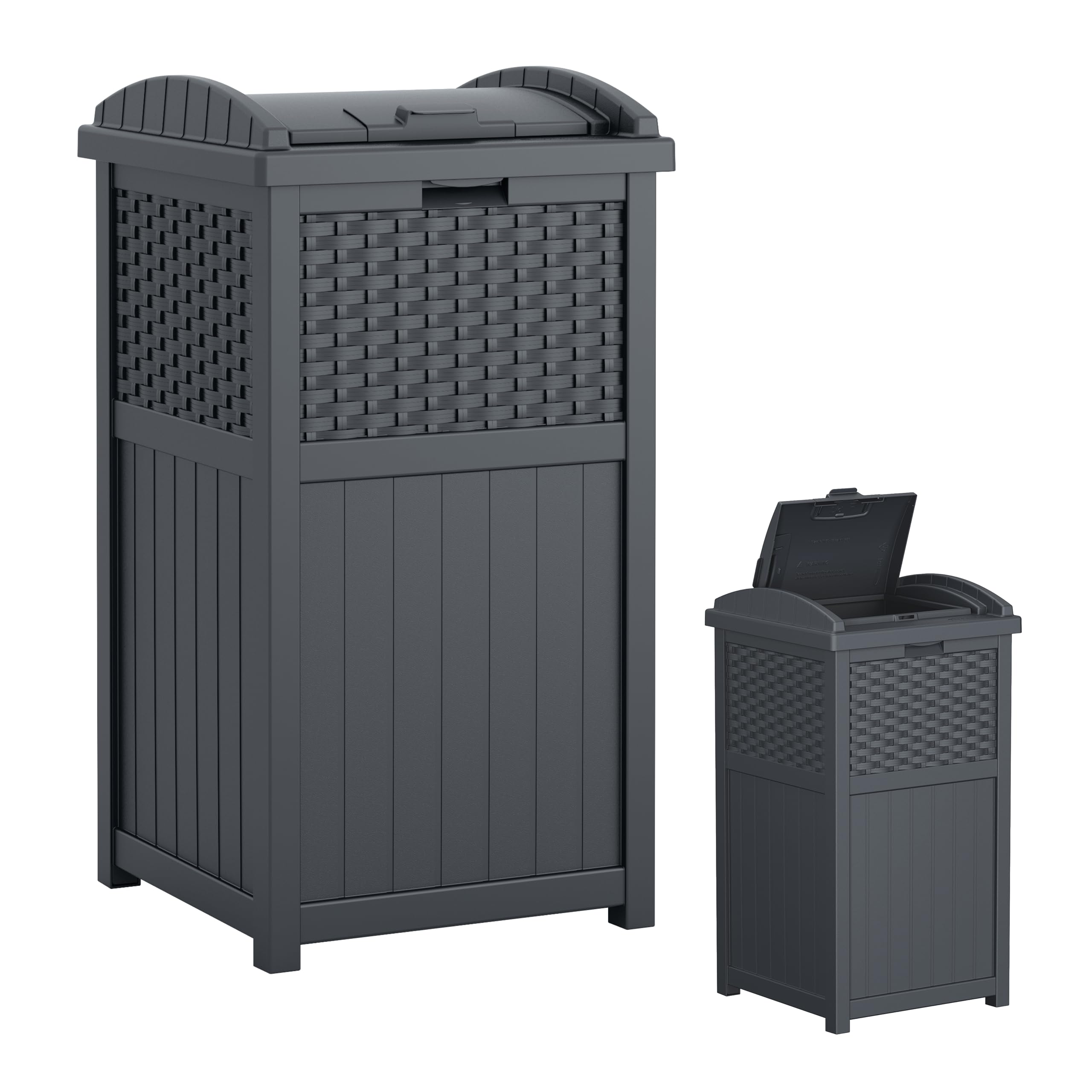 Suncast 33 Gallon Wicker-Style Hideaway Trash Can with Secure Latching Lid and Weather-Resistant Construction for Patio, Cyberspace Grey, Made in the USA 🍁 All In One Marketplace Canada