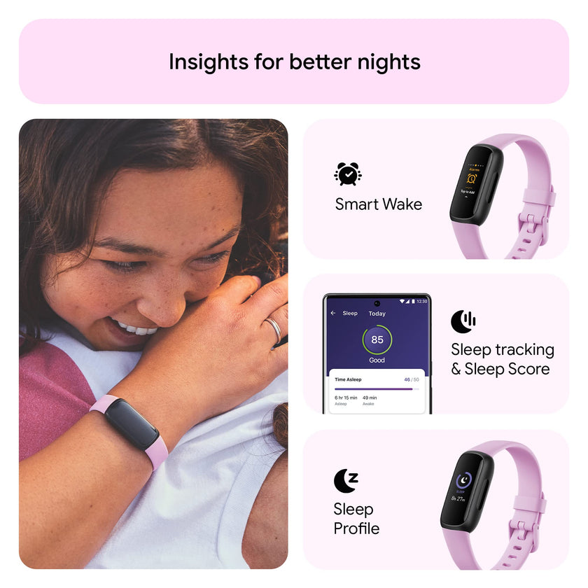 Google Fitbit Inspire 3 Health and Fitness Tracker with Stress Management, Workout Intensity, Sleep Tracking, 24/7 Heart Rate and More, Lilac Bliss/black, One Size (S and L Bands Included) 🍁 All In One Marketplace Canada
