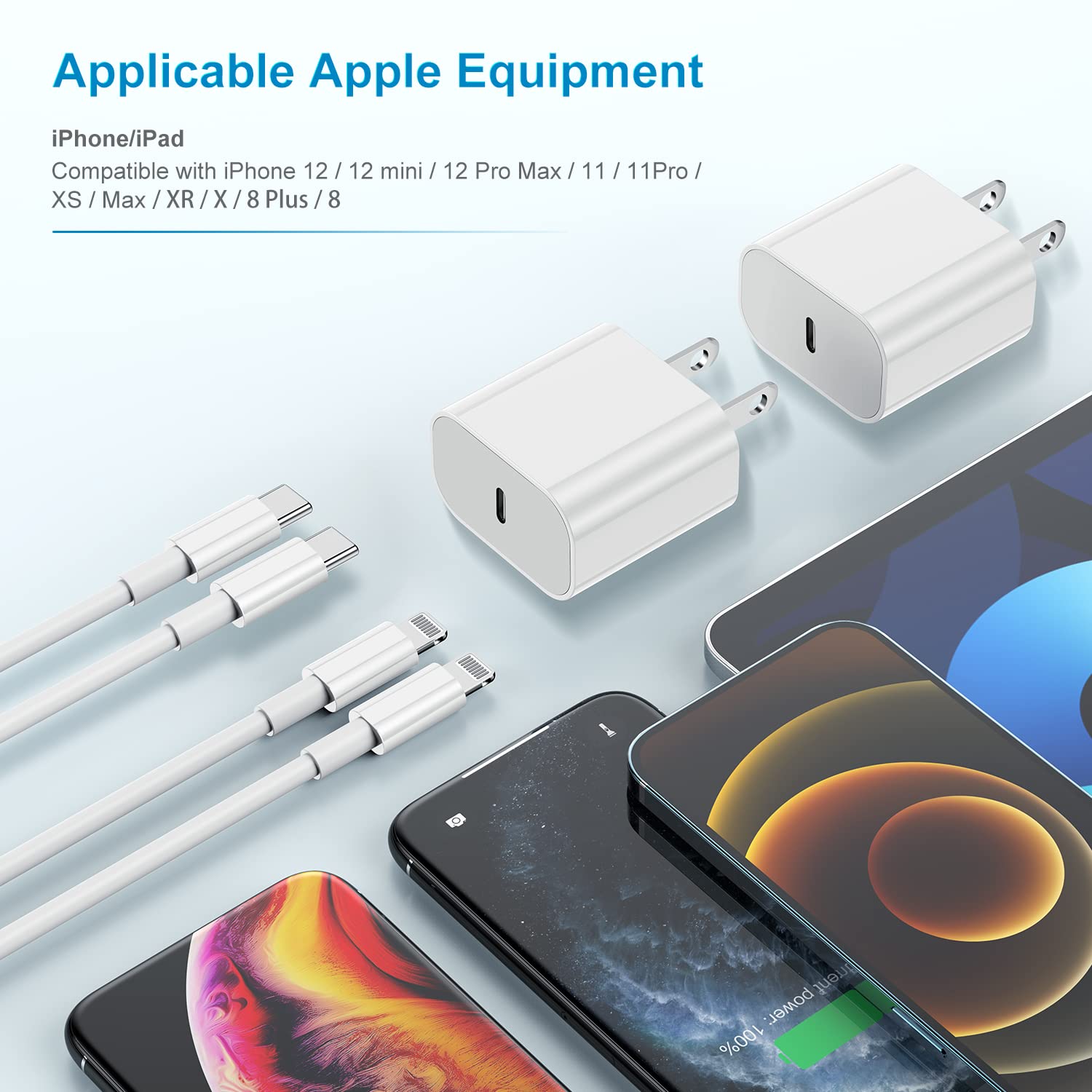 2Pack Apple Certified iPhone Charger Fast Charging, PD USB C Wall Charger Block with Type C to Lightning Cable 6ft Compatible with iPhone 14/14 Plus/13 Pro Max/12/12 Pro/11/iPad 🍁 All In One Marketplace Canada