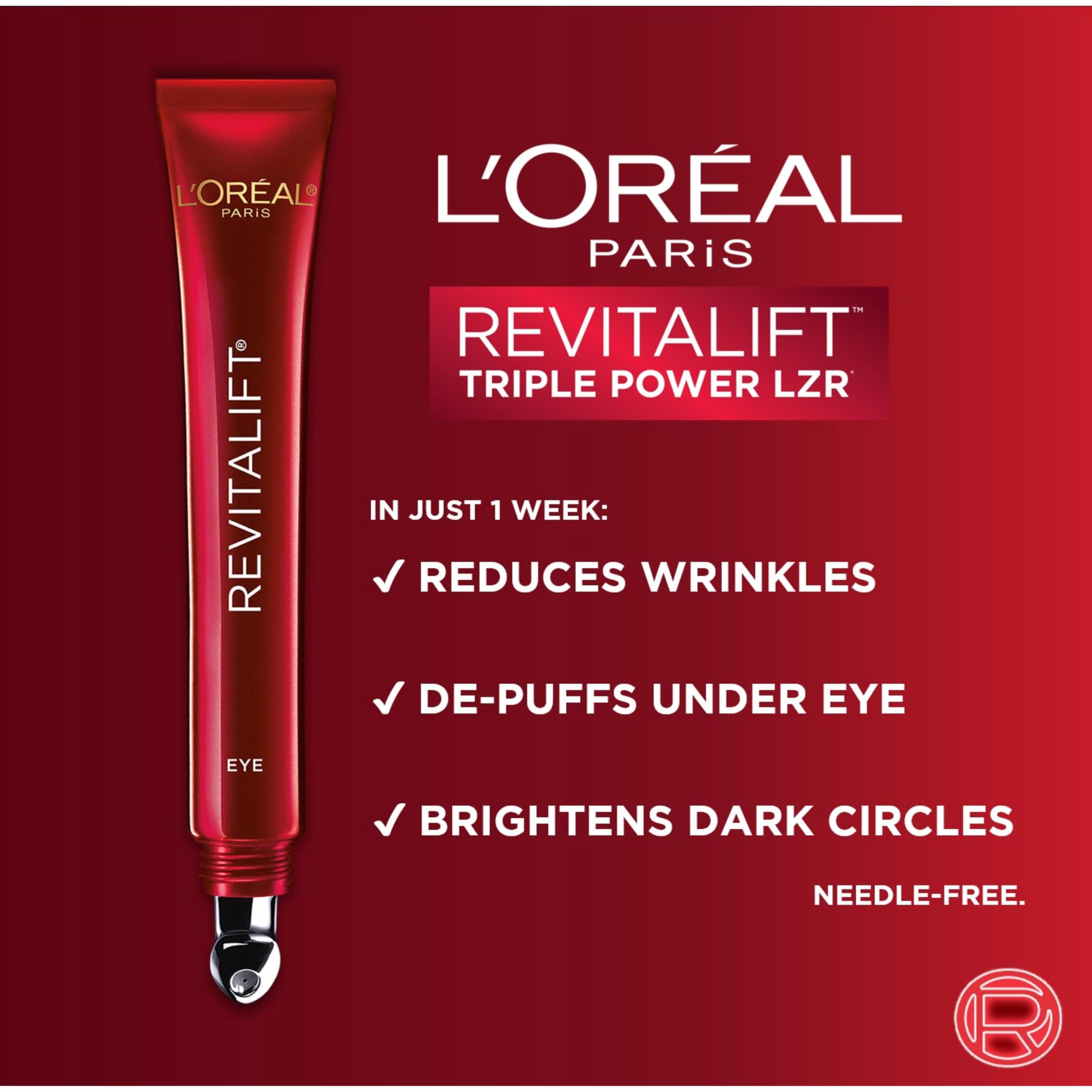 L’Oréal Paris Eye Cream For Wrinkles, with Hyaluronic Acid, Vitamin C, Under Eye Cream to Reduce Look of Wrinkles and Under-Eye Bags, Revitalift Triple Power LZR, Skincare, 15ml 🍁 All In One Marketplace Canada