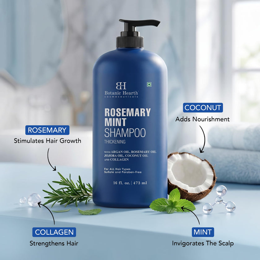 Botanic Hearth Rosemary Shampoo with Biotin & Mint, Sulfate-Free Deep Cleansing Shampoo for Thicker, Fuller-Looking Hair, Nourishing Scalp Care, 16 fl oz 🍁 All In One Marketplace Canada
