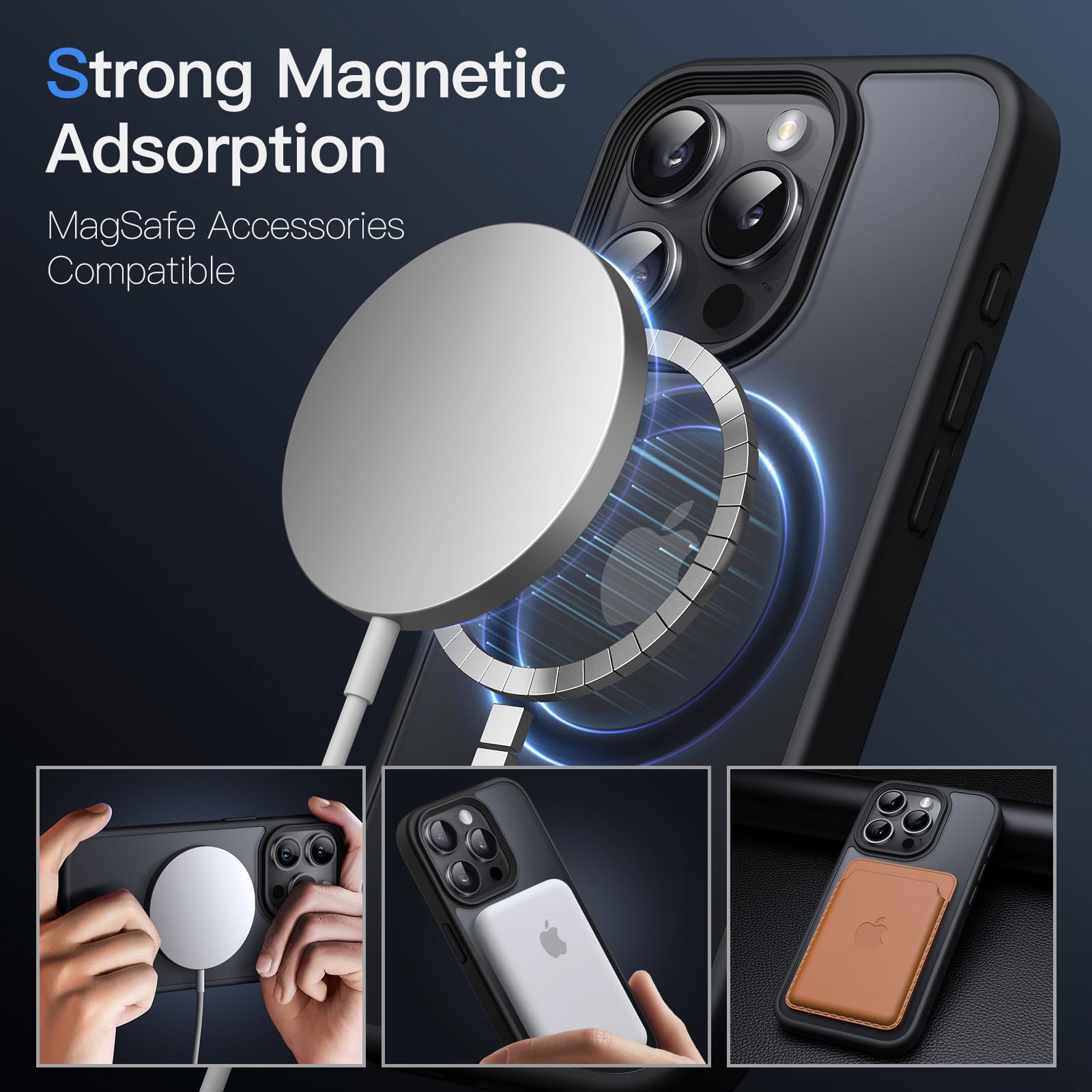 JETech Magnetic Case for iPhone 15 Pro 6.1-Inch Compatible with MagSafe, Translucent Matte Back Slim Shockproof Phone Cover (Black) 🍁 All In One Marketplace Canada