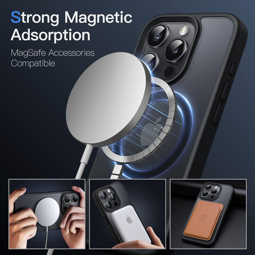 JETech Magnetic Case for iPhone 15 Pro 6.1-Inch Compatible with MagSafe, Translucent Matte Back Slim Shockproof Phone Cover (Black) 🍁 All In One Marketplace Canada
