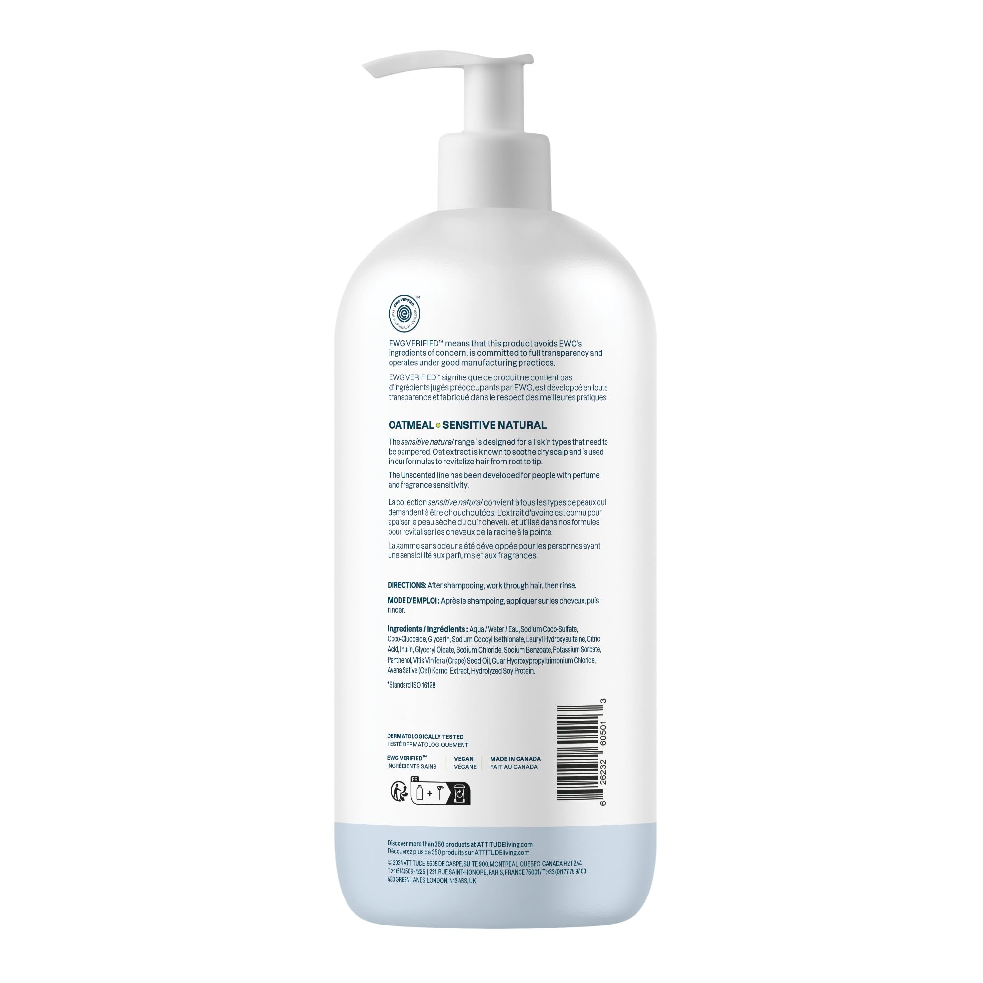 ATTITUDE Extra Gentle Hair Shampoo for Sensitive Dry Scalp, Made in Canada, EWG Verified, Soothing Oat, For Thin Hair, Vegan and Plant-Based, 946 mL 🍁 All In One Marketplace Canada
