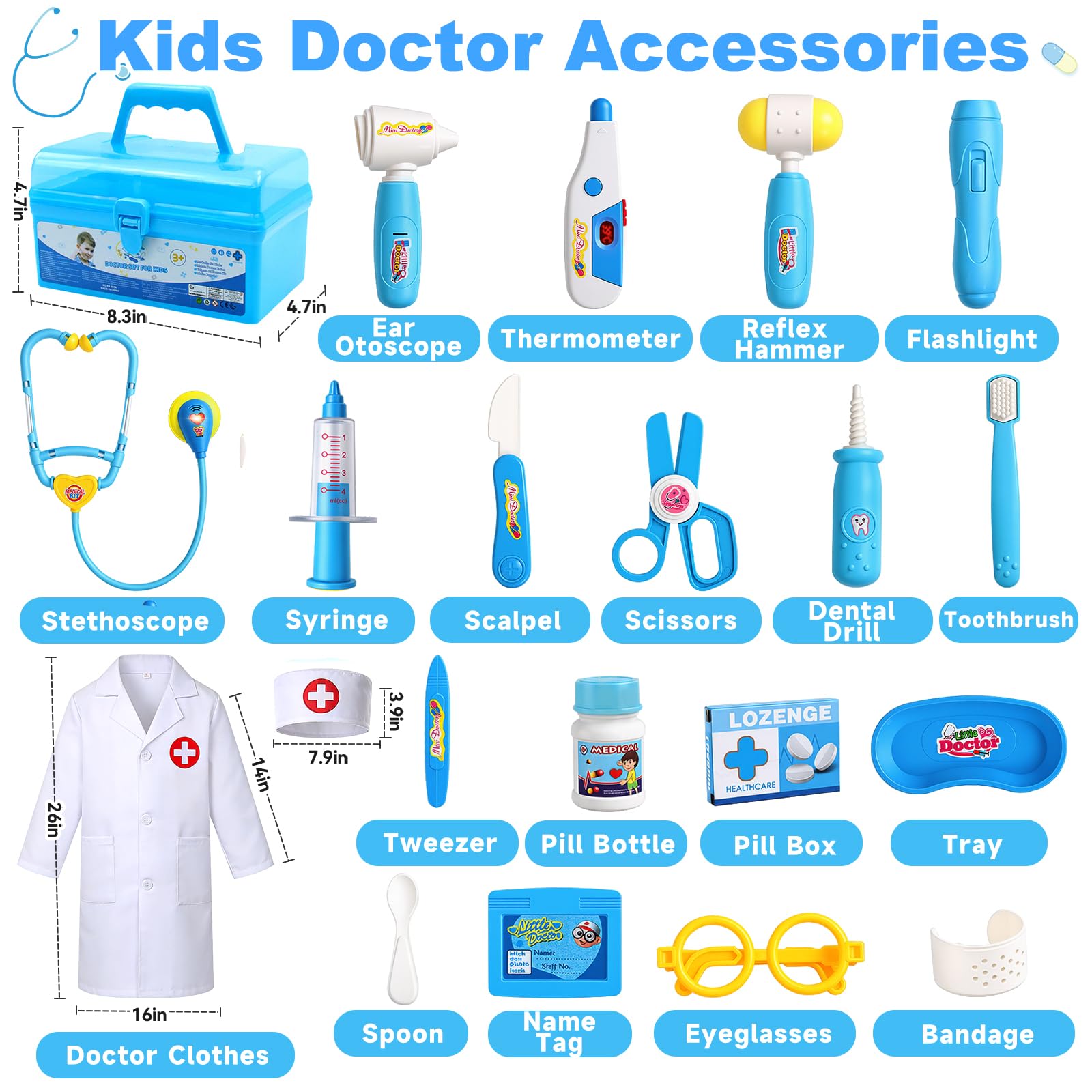 Doctor Kit Kids Toys for 2 3 4 Year Old Girl Boys, Dentist Kit Pretend Play Costume Dress Up Game Medical Kit Educational Toddler Toys for 2 3 4 5 6 + Year Old Boys Girls Birthday Gifts 🍁 All In One Marketplace Canada