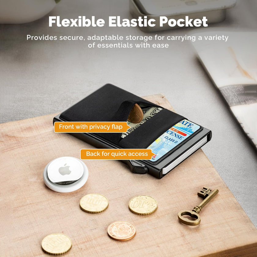 YESIIW Minimalist Pop up Card Holder Wallet for Men RFID Blocking | Slim Business Credit Card Wallet with Money Pocket | Aluminum Metal Bank Card Case for Notes and Coins and Debit Cards | Black 🍁 All In One Marketplace Canada