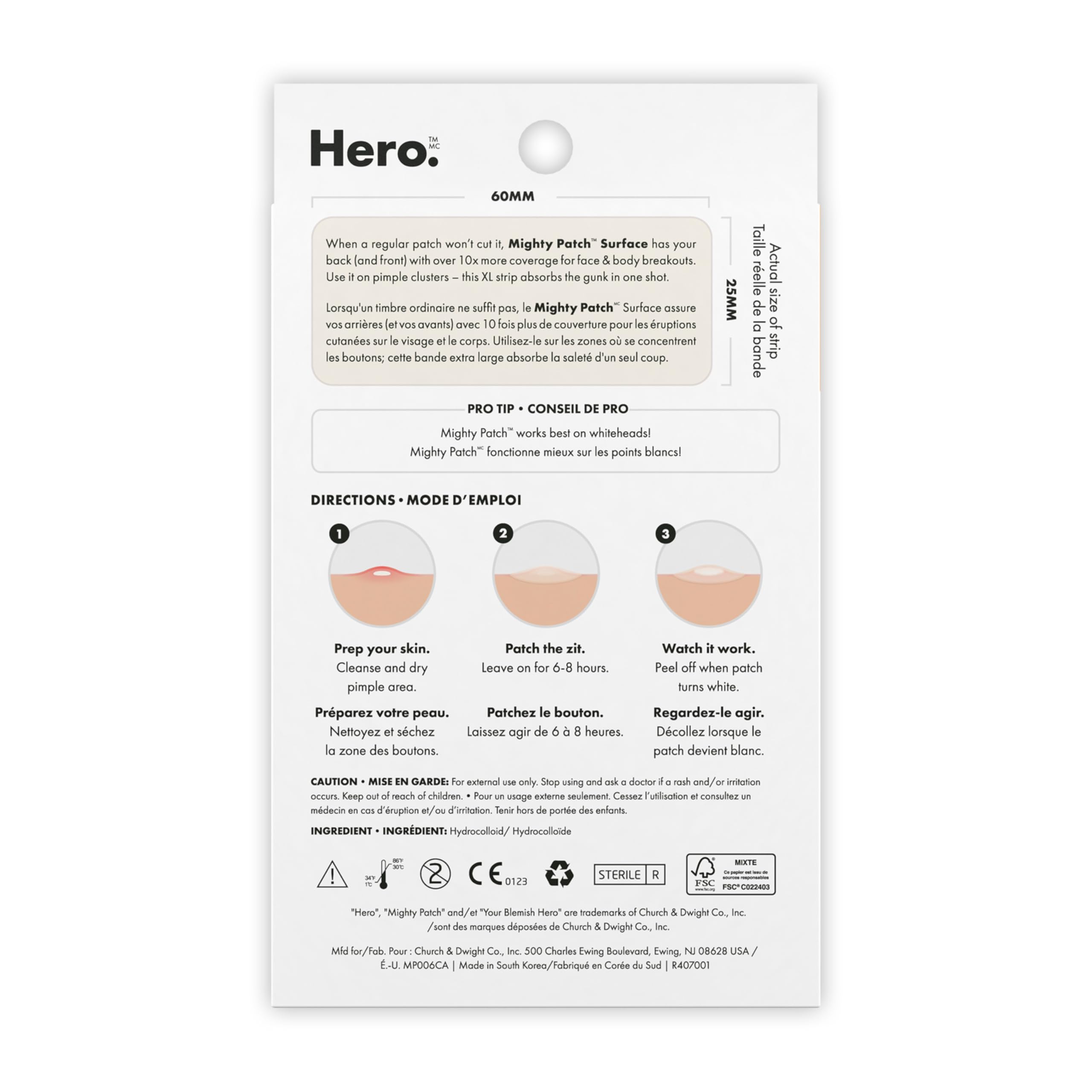 Hero Cosmetics Mighty Patch Surface – Large Hydrocolloid Patch for Pimples on the Body, Back and Face, Suitable for Sensitive Skin, 10 Count 🍁 All In One Marketplace Canada