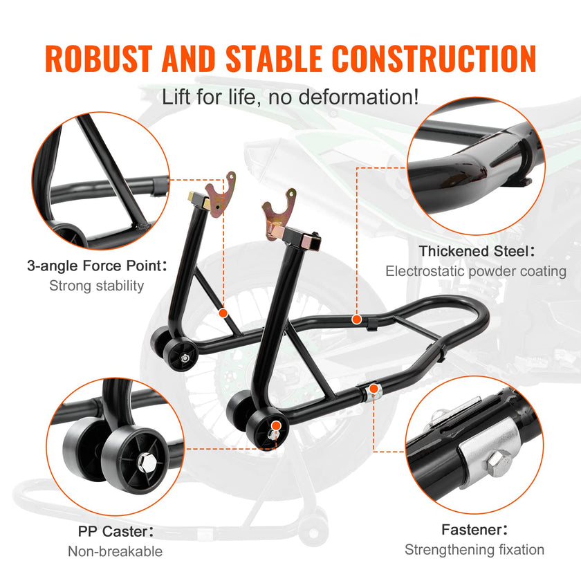 VEVOR Motorcycle Rear Wheel Stand, with U + L Fork Swingarm Spool, 850 lbs Capacity Heavy Duty Rear Wheel Stand Motorcycle Lift Jack Stand, for Suzuki Yamaha Honda Kawasaki, Black 🍁 All In One Marketplace Canada